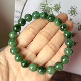 10.5mm A-Grade Natural Imperial Green Jadeite Beaded Bracelet No.190229