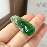 Icy A-Grade Dark Green Jadeite Ruyi Pendant No. 172730