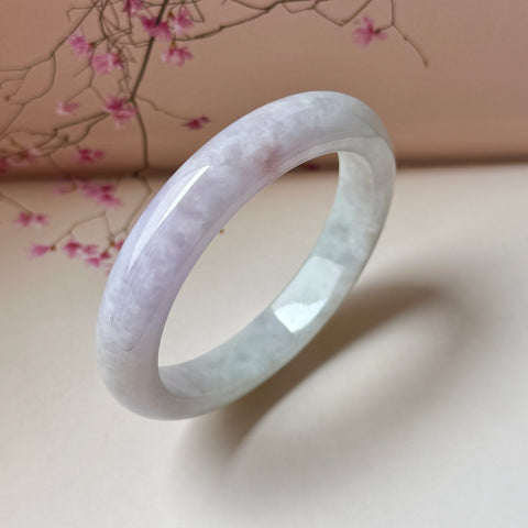 52.6mm A-Grade Natural Lavender Green Jadeite Modern Round Bangle No.152066