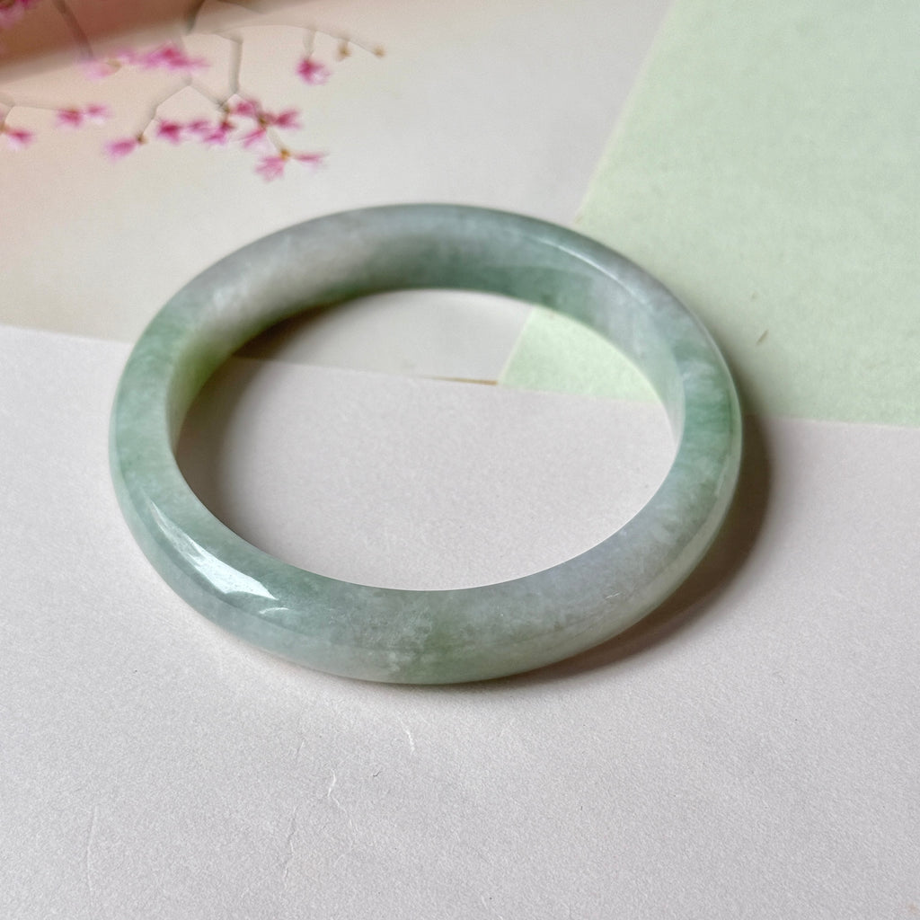 56.7mm A-Grade Natural Lavender Bluish Green Jadeite Modern Round Bangle No.152225