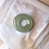 A-Grade Natural Bluish Green Jadeite Bagel on Infinity Silk Cord Bracelet No.190419