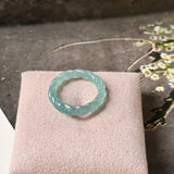 16.3mm Icy A-Grade Natural Denim Blue Jadeite Sisal Rope Ring Band No.162484