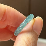 16.3mm Icy A-Grade Natural Denim Blue Jadeite Sisal Rope Ring Band No.162484