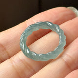 16.3mm Icy A-Grade Natural Denim Blue Jadeite Sisal Rope Ring Band No.162484