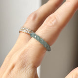 16.3mm Icy A-Grade Natural Denim Blue Jadeite Sisal Rope Ring Band No.162484