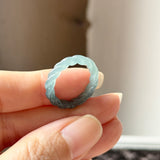 16.3mm Icy A-Grade Natural Denim Blue Jadeite Sisal Rope Ring Band No.162484