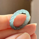 16.3mm Icy A-Grade Natural Denim Blue Jadeite Sisal Rope Ring Band No.162484