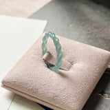 17.4mm Icy A-Grade Natural Denim Blue Jadeite Sisal Rope Ring Band No.162485