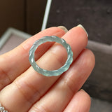 17.4mm Icy A-Grade Natural Denim Blue Jadeite Sisal Rope Ring Band No.162485