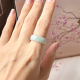 17mm A-Grade Natural Light Green Jadeite Abacus Ring Band No.162547