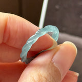 17.4mm Icy A-Grade Natural Denim Blue Jadeite Sisal Rope Ring Band No.162485