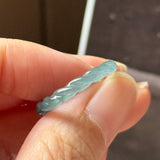 17.4mm Icy A-Grade Natural Denim Blue Jadeite Sisal Rope Ring Band No.162485