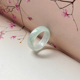 17mm Icy A-Grade Natural Light Green Jadeite Abacus Ring Band No.162548