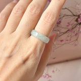 17mm Icy A-Grade Natural Light Green Jadeite Abacus Ring Band No.162548