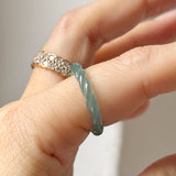 17.4mm Icy A-Grade Natural Denim Blue Jadeite Sisal Rope Ring Band No.162485