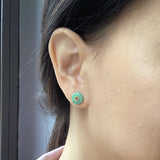 A-Grade Natural Moss On Snow Jadeite Donut Peranakan Tile Earring No.180858