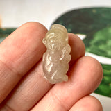 A-Grade Natural Brownish Yellow Pink Jadeite Monkey Pendant No.172199