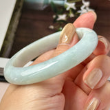 51.8mm A-Grade Natural Light Green Jadeite Modern Round Bangle No.152123