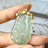 SOLD OUT: Icy A-Grade Natural Floral Jadeite Buddha Pendant No.172131