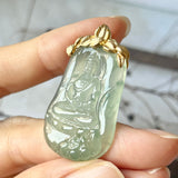 SOLD OUT: Icy A-Grade Natural Floral Jadeite Buddha Pendant No.172131