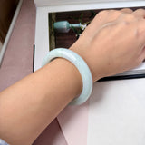 51.8mm A-Grade Natural Light Green Jadeite Modern Round Bangle No.152123
