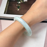 51.8mm A-Grade Natural Light Green Jadeite Modern Round Bangle No.152123