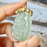 SOLD OUT: Icy A-Grade Natural Floral Jadeite Buddha Pendant No.172131