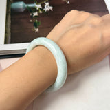 52mm A-Grade Natural Light Green Jadeite Modern Round Bangle No.152124
