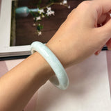 52mm A-Grade Natural Light Green Jadeite Modern Round Bangle No.152124