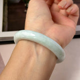 52mm A-Grade Natural Light Green Jadeite Modern Round Bangle No.152124