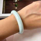 52mm A-Grade Natural Light Green Jadeite Modern Round Bangle No.152124