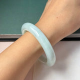 51.9mm A-Grade Natural Light Green Jadeite Modern Round Bangle No.152125
