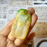 A-Grade Natural Green & Yellow Jadeite Ancient Ruins Pendant/ Display No.172137