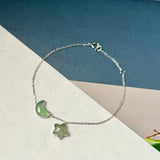 Icy A-Grade Natural Light Green Jadeite Moon and Star Bracelet No.190487
