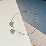Icy A-Grade Natural Light Green Jadeite Moon and Star Bracelet No.190487