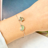 Icy A-Grade Natural Light Green Jadeite Moon and Star Bracelet No.190487