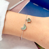 Icy A-Grade Natural Light Green Jadeite Moon and Star Bracelet No.190487