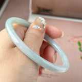 58.3mm A-Grade Natural Light Green Lavender Jadeite Traditional Round Slim Cut Bangle No. 152132