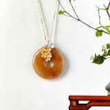 A-Grade Reddish Orange Jadeite Donut Pendant (Osmanthus Flower) No.172756