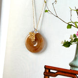A-Grade Reddish Orange Jadeite Donut Pendant (Osmanthus Flower) No.172756