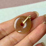 A-Grade Reddish Orange Jadeite Donut Pendant (Osmanthus Flower) No.172756