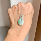 A-Grade Natural Moss On Snow Jadeite Eternity Knot No.8 Pendant No.172285