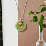 A-Grade Green Yellow Jadeite Donut Pendant (Osmanthus Flower) No.172757
