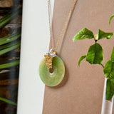 A-Grade Green Yellow Jadeite Donut Pendant (Osmanthus Flower) No.172757