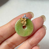 A-Grade Green Yellow Jadeite Donut Pendant (Osmanthus Flower) No.172757