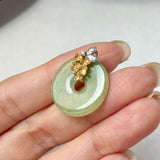 A-Grade Green Yellow Jadeite Donut Pendant (Osmanthus Flower) No.172757