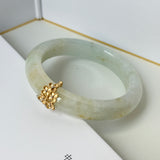 54.8mm A-Grade Natural Osmanthus Floral Jadeite Modern Round Bangle with Osmanthus Embellishment No.152161