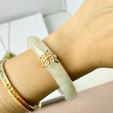 54.8mm A-Grade Natural Osmanthus Floral Jadeite Modern Round Bangle with Osmanthus Embellishment No.152161