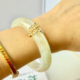 54.8mm A-Grade Natural Osmanthus Floral Jadeite Modern Round Bangle with Osmanthus Embellishment No.152161