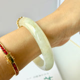 54.8mm A-Grade Natural Osmanthus Floral Jadeite Modern Round Bangle with Osmanthus Embellishment No.152161